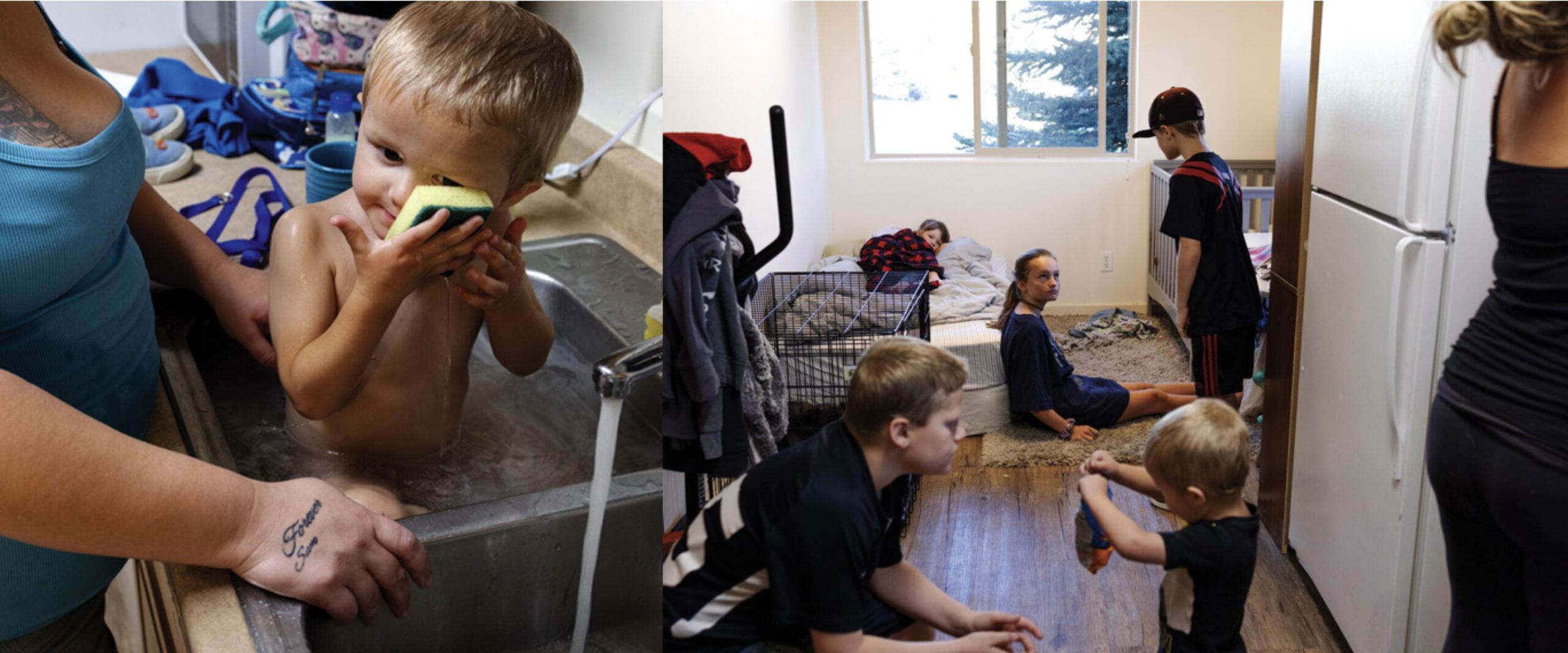 Jorgi bathtime and kids in Mom's room