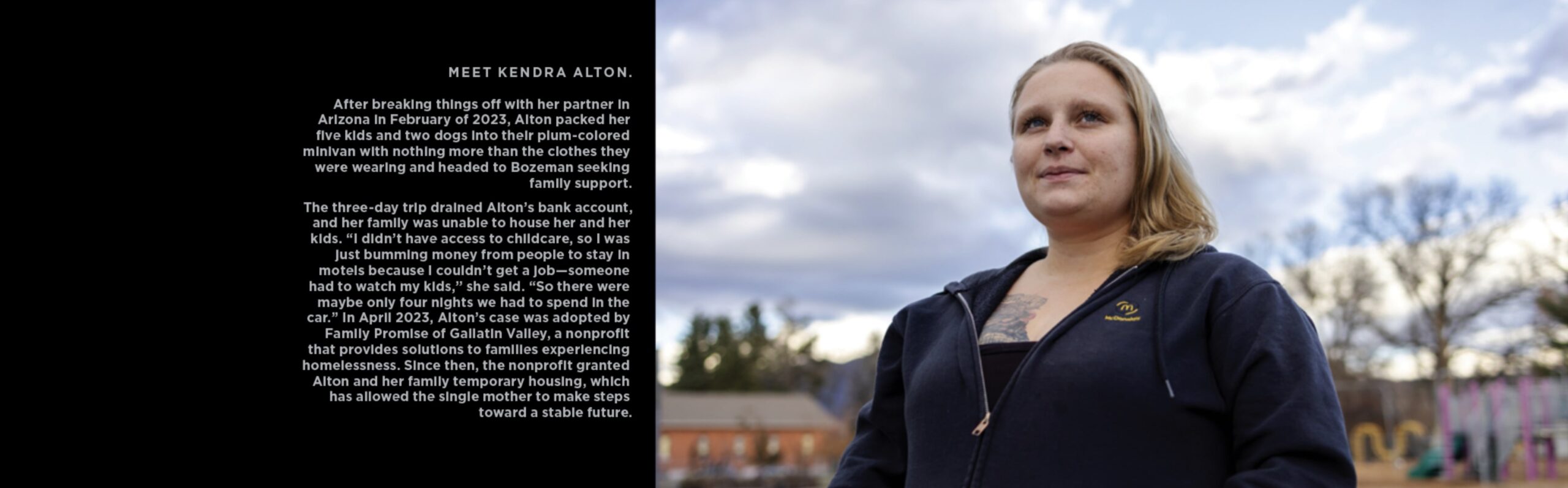 Kendra Alton standing outside her kids' school