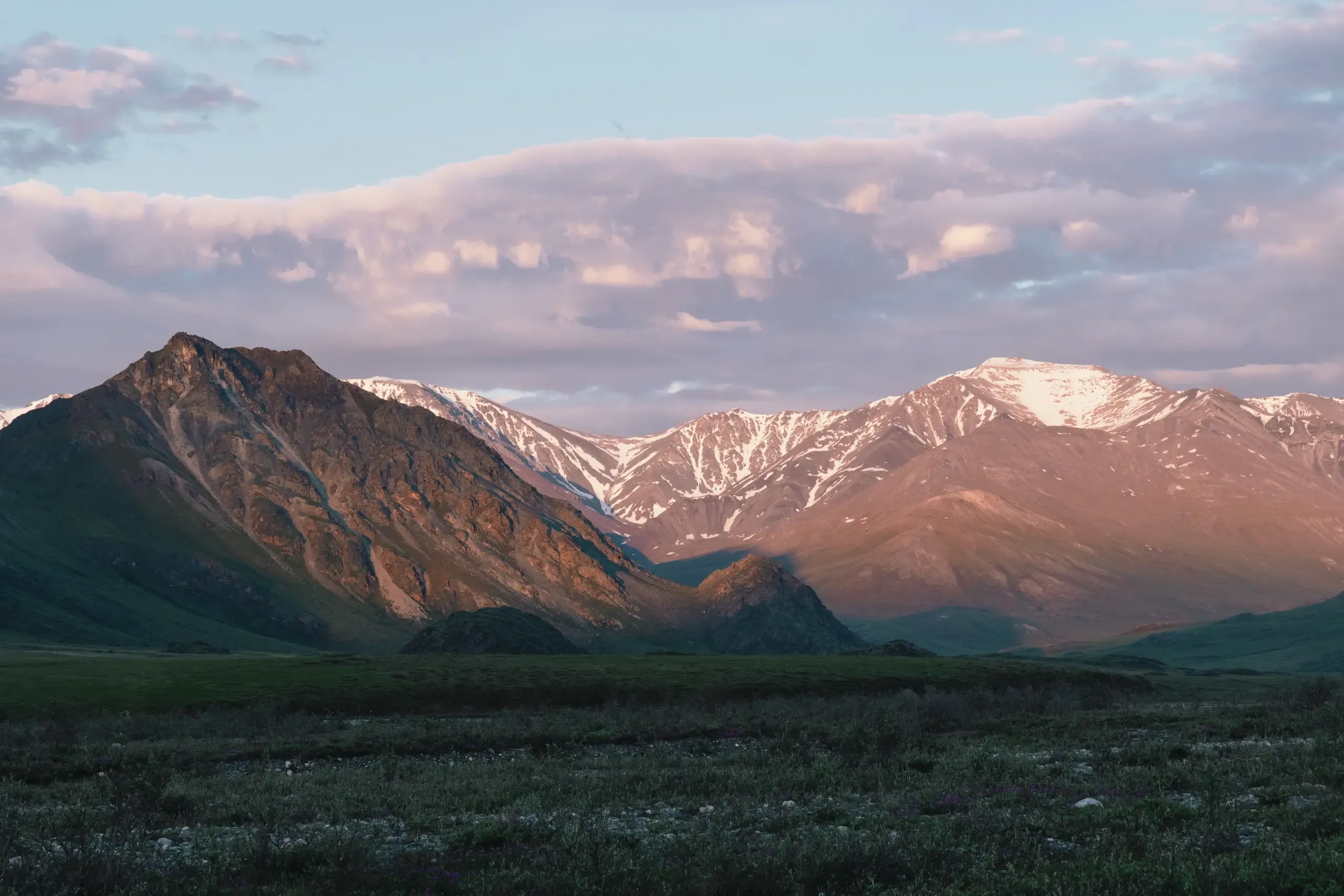 Outbound Gallery: Where Hope Endures 8 Brooks Range peaks with Hula Hula River headwaters illuminated by midnight sun