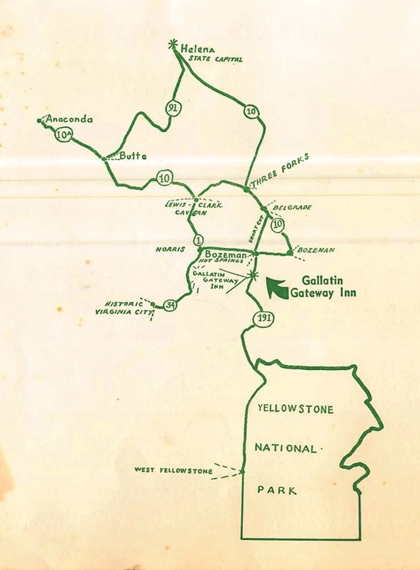Gallatin Gateway Inn 6 A map showing the rail and bus route from Gallatin Gateway to Yellowstone National Park