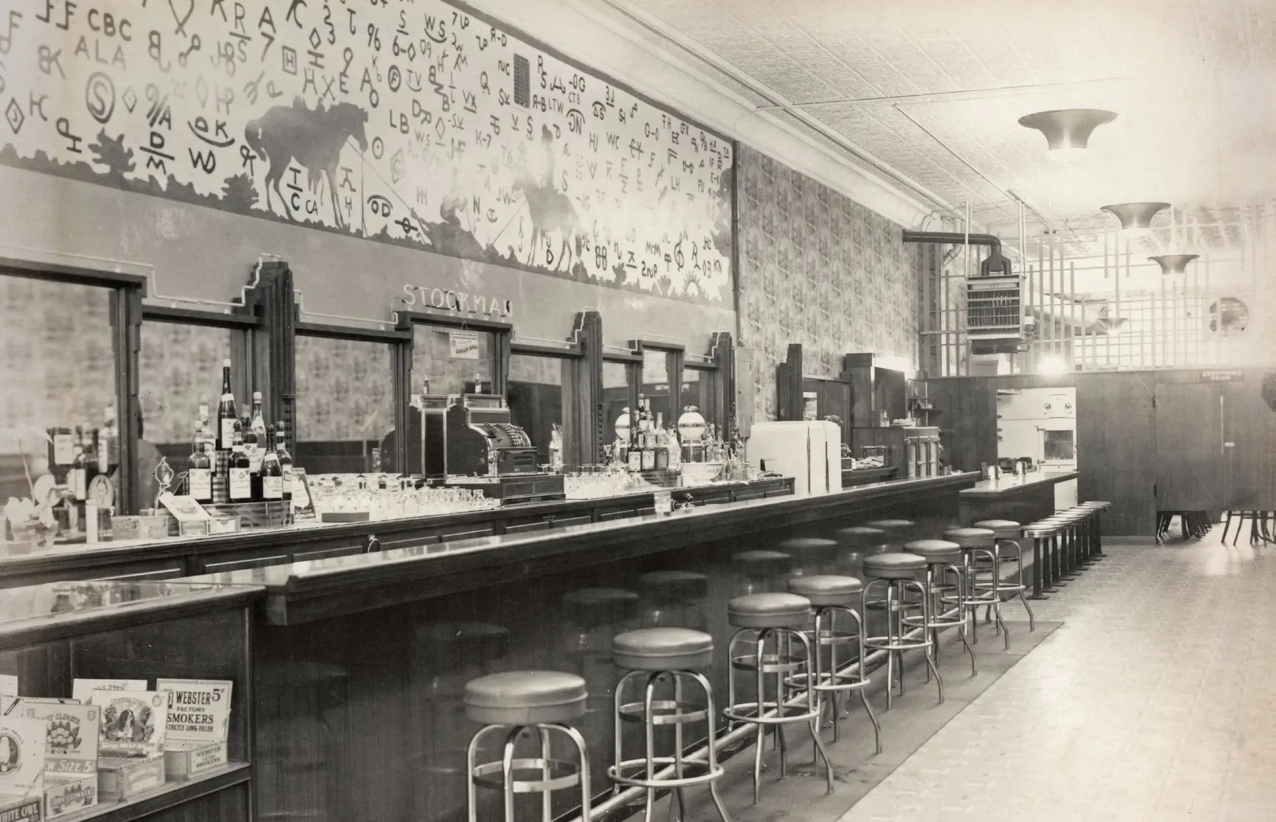 An interior view of the original Stockman Bar in Bozeman, circa 1942