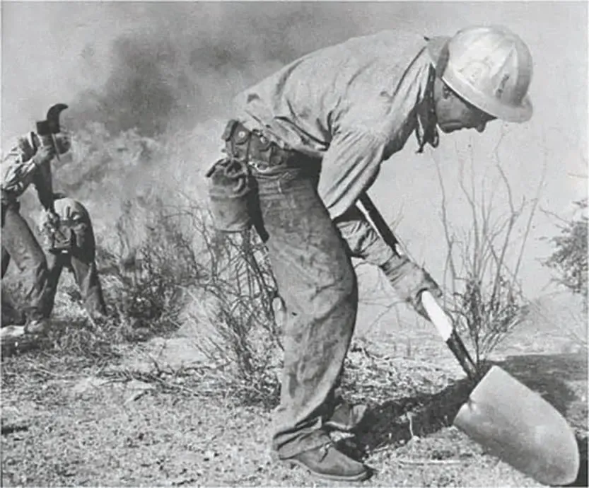 Inmate firefighters hiking along a ridge in the Los Padres National Forest