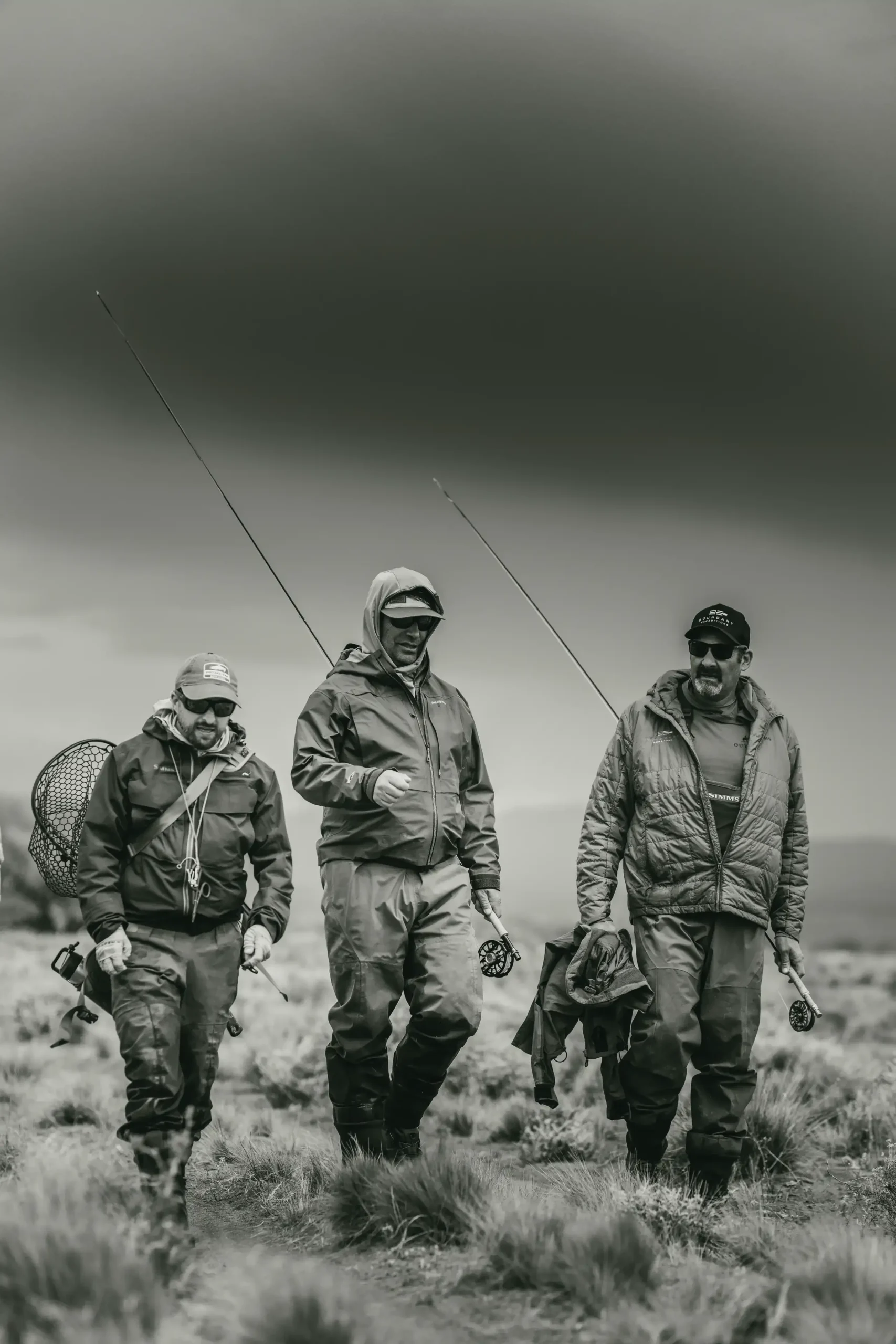 PRG owners Travis Smith and Rance Rathie walking the Patagonian steppe with fly rods