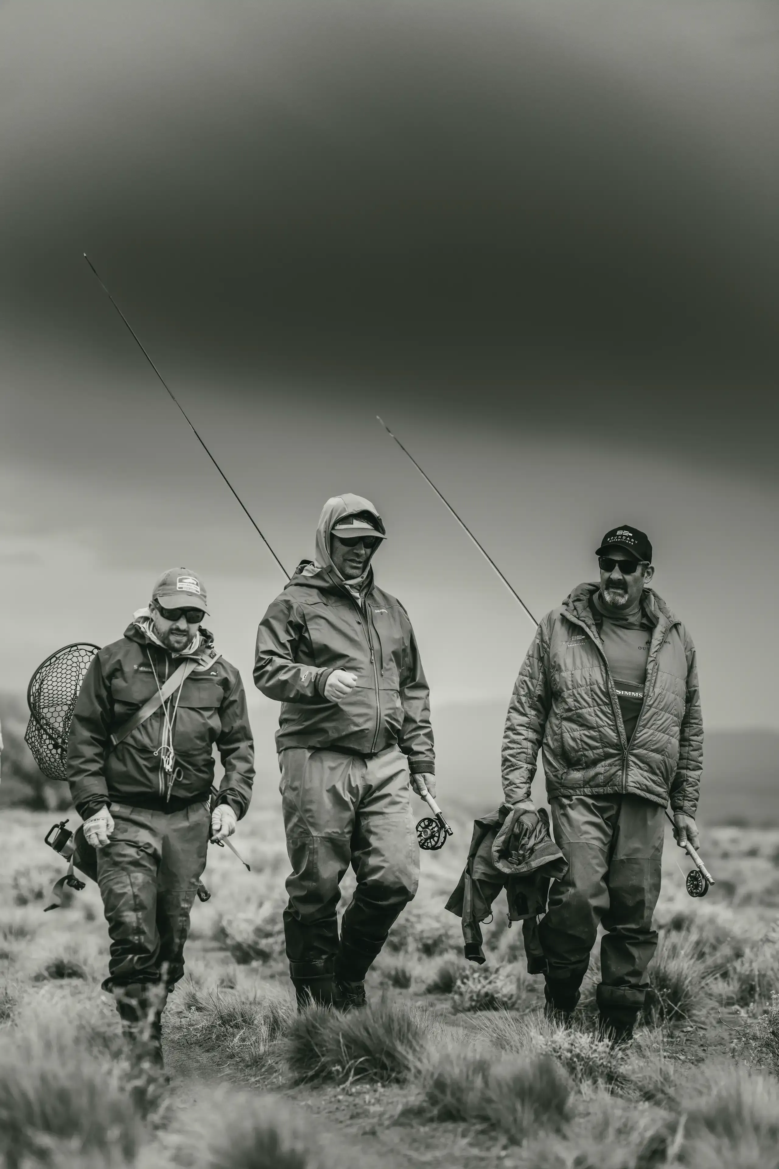 PRG owners Travis Smith and Rance Rathie walking the Patagonian steppe with fly rods